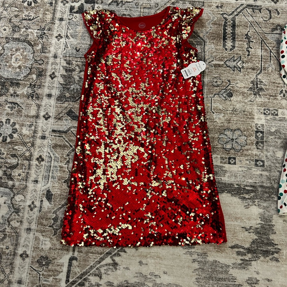 Wonder Nation Girls Red and Gold Sequin Dress large (10-12)